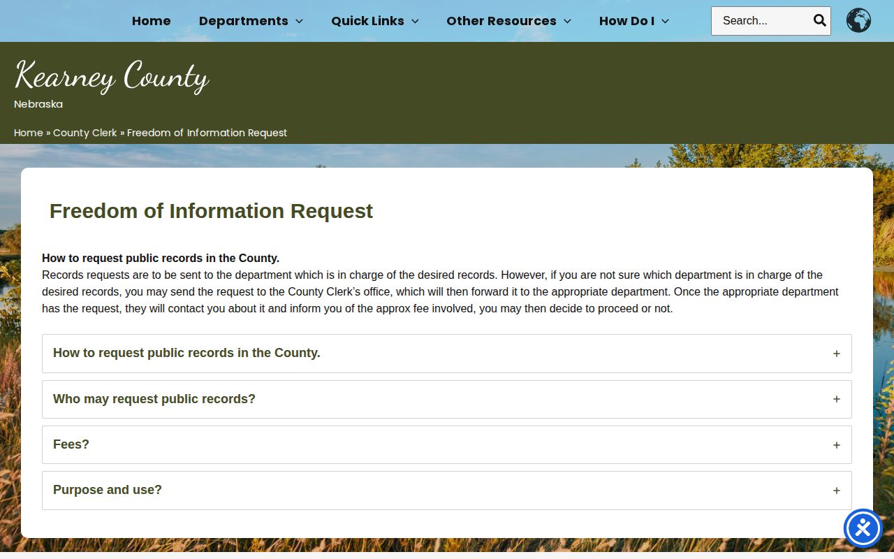 Kearney County booking-record Freedom of Information request instructions