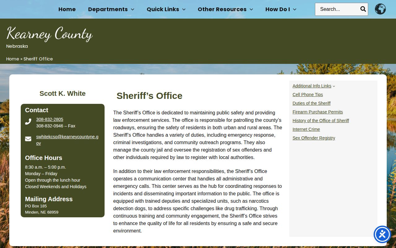Kearney County Sheriff’s Office page used for wanted-list and warrant verification